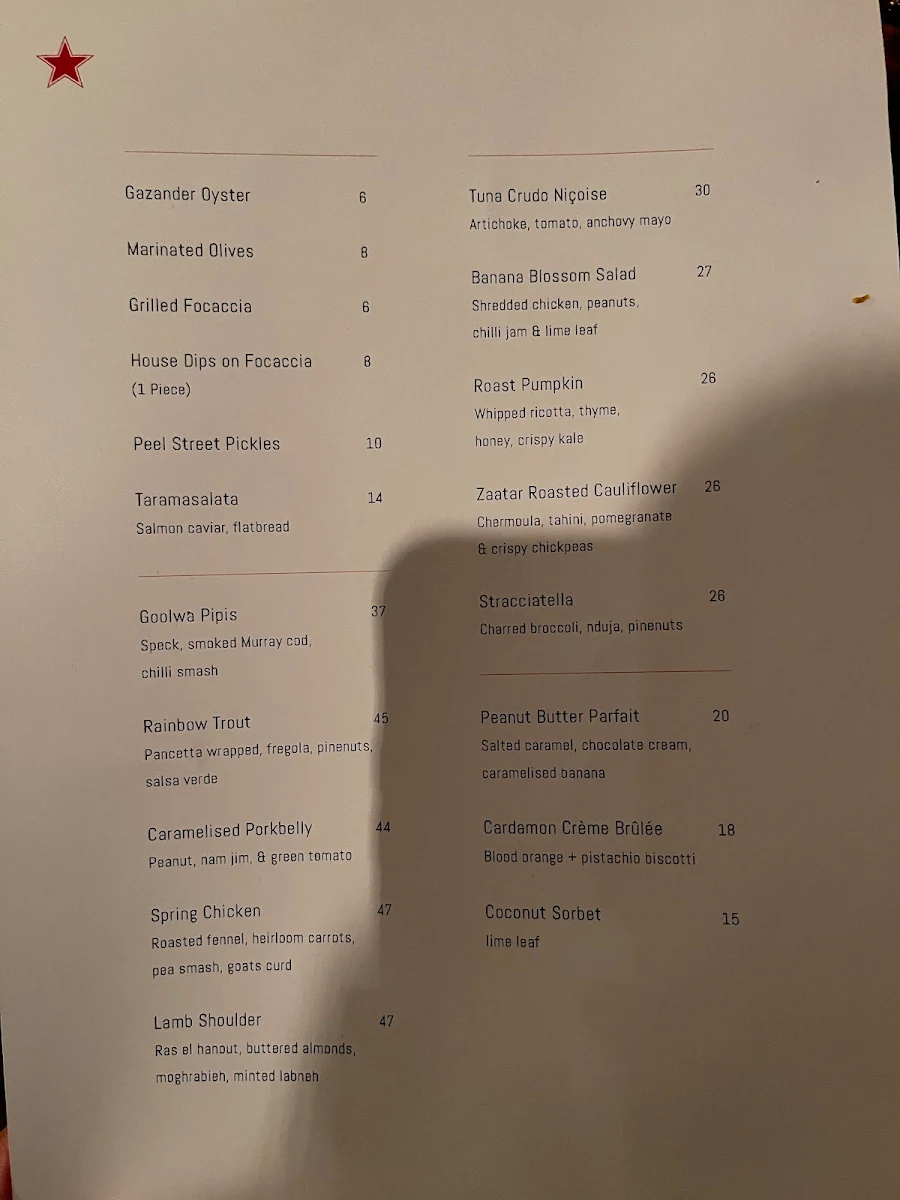 Menu, Peel St
