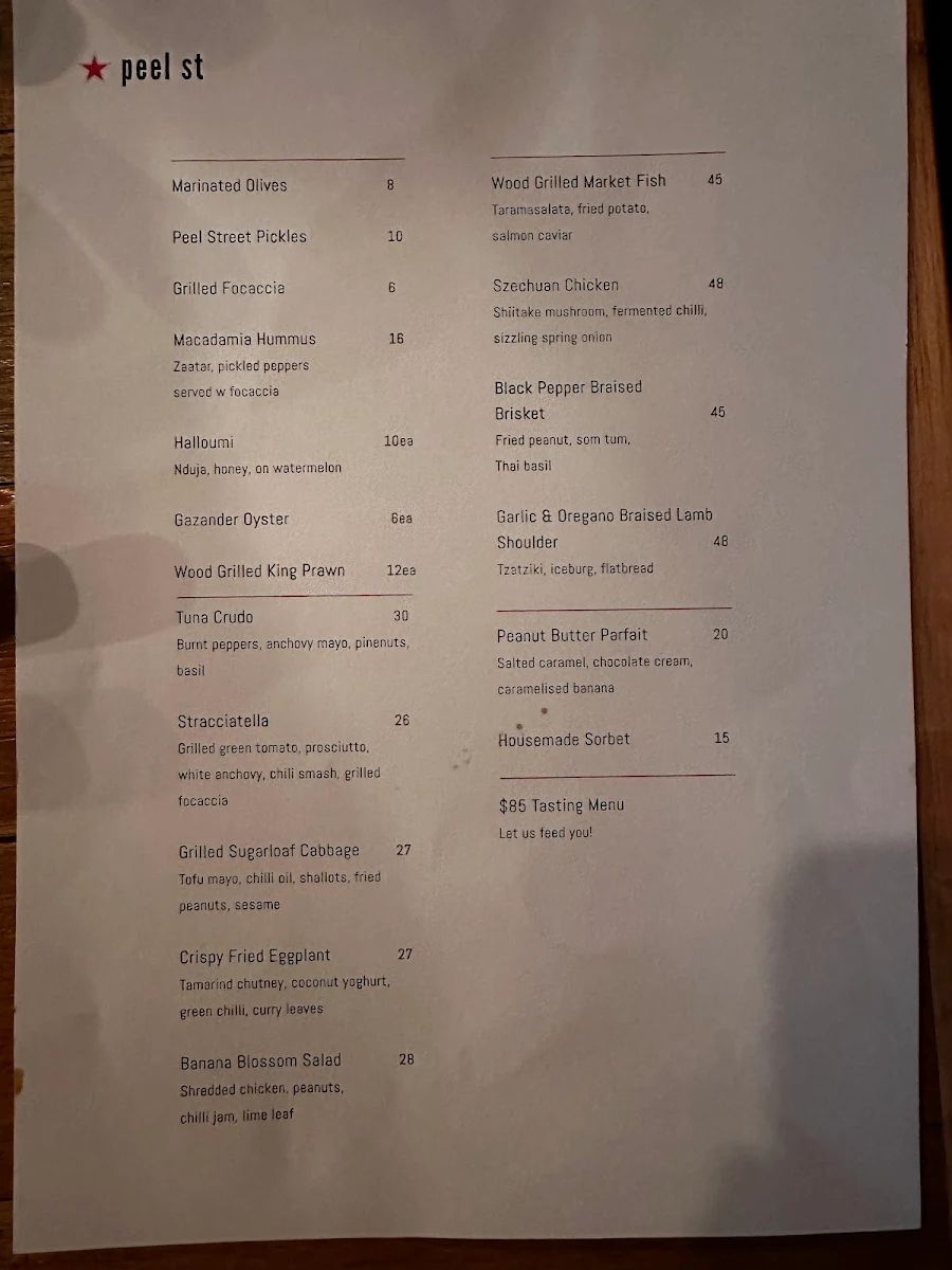 Menu, Peel St