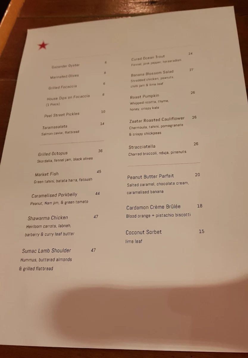 Menu, Peel St