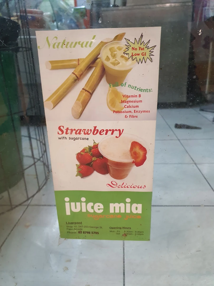 Menu, juice mia - sugarcane juice