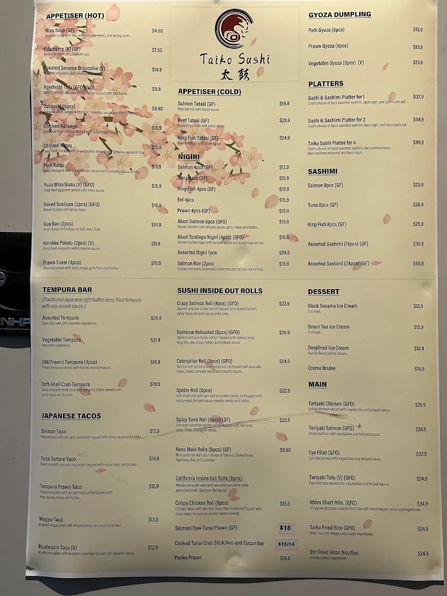 Menu, Taiko on Chapel