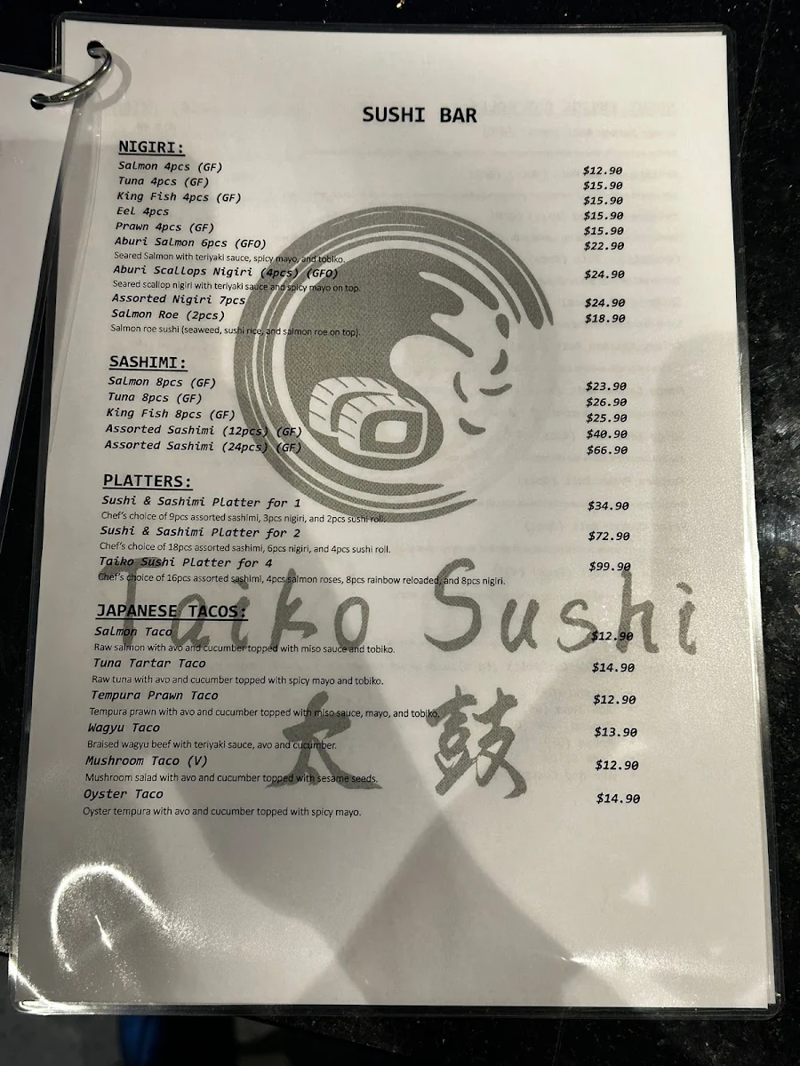 Menu, Taiko on Chapel