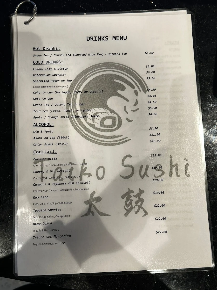 Menu, Taiko on Chapel