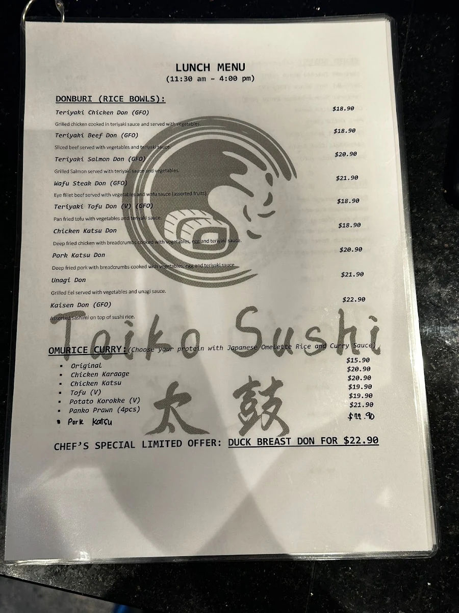 Menu, Taiko on Chapel