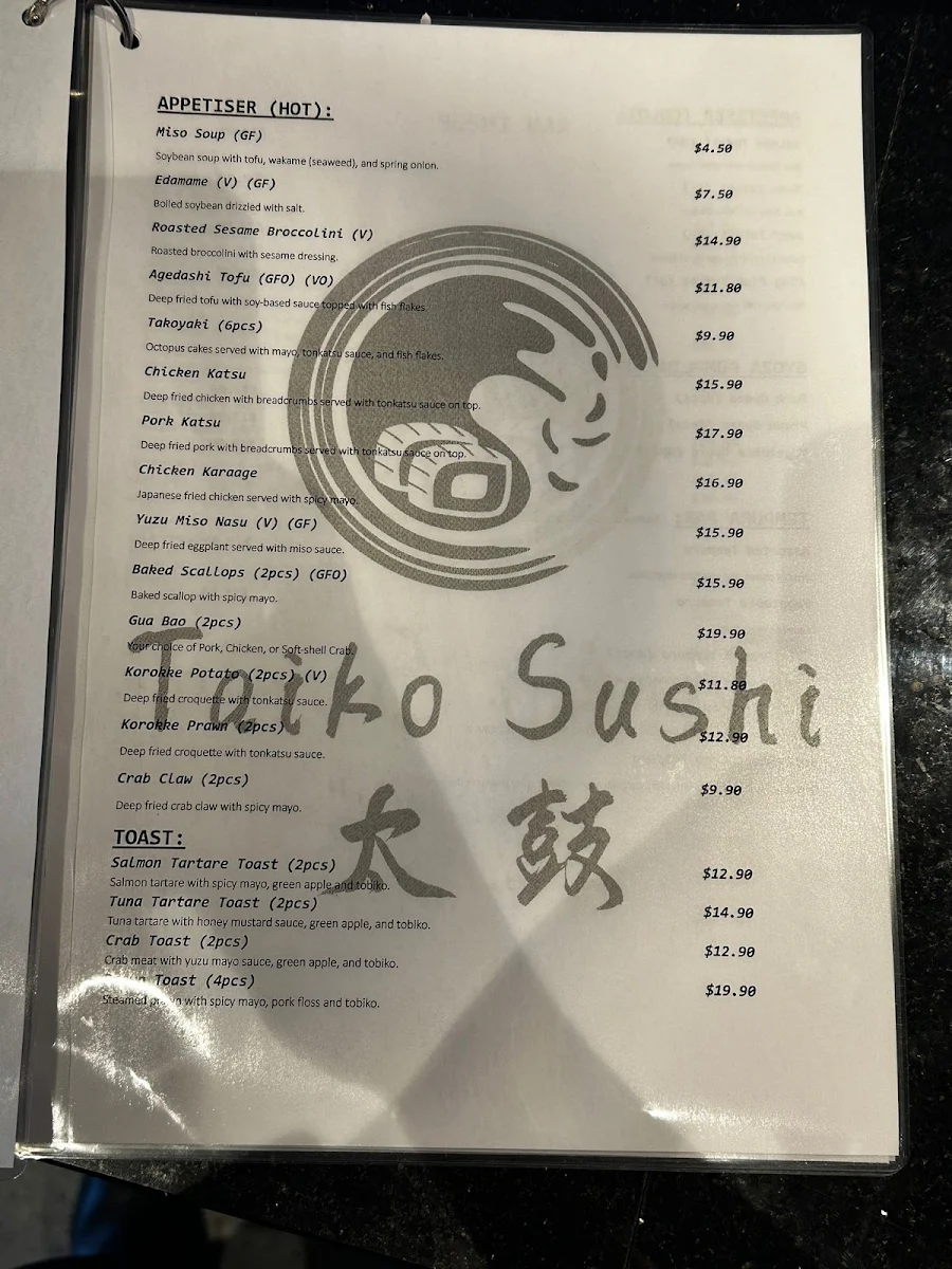 Menu, Taiko on Chapel