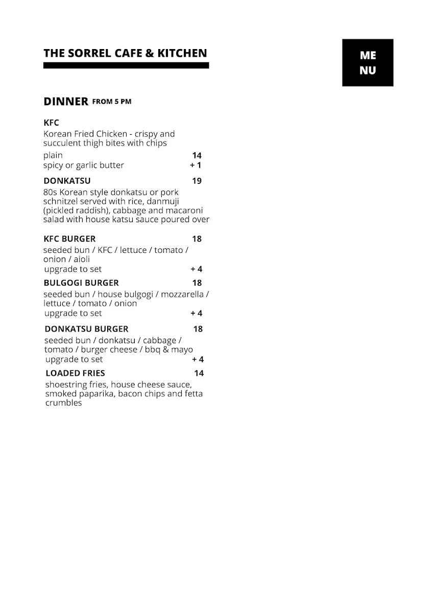 Menu, The Sorrel Cafe & Kitchen