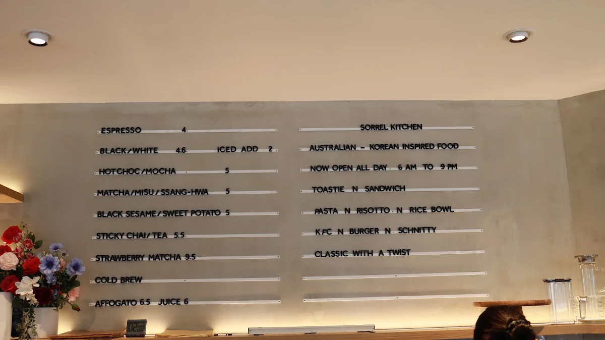 Menu, The Sorrel Cafe & Kitchen