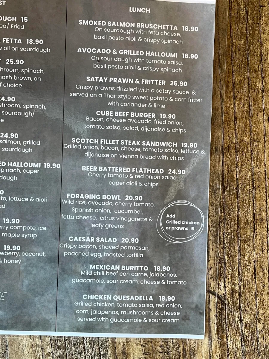 Menu, CAIRNS CAFE CUBE