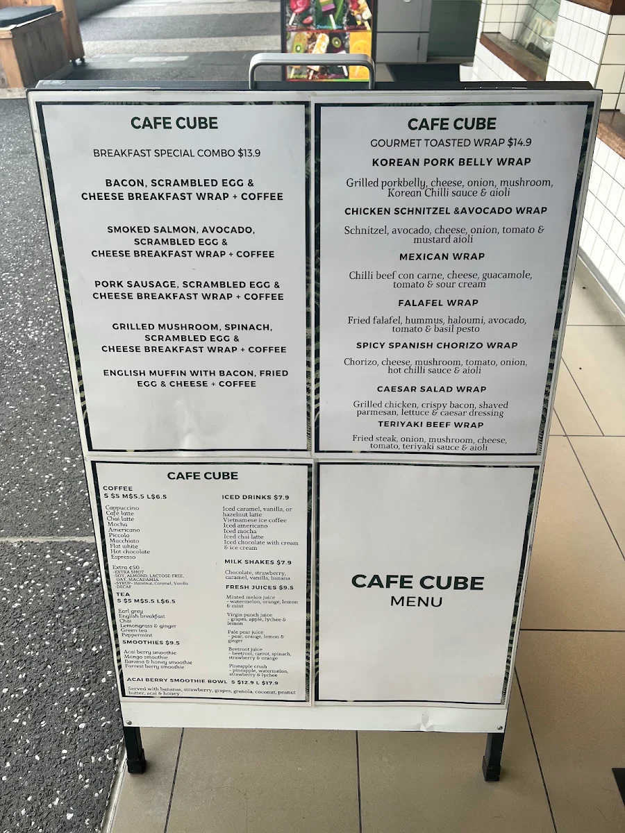 Menu, CAIRNS CAFE CUBE