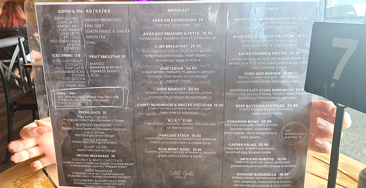 Menu, CAIRNS CAFE CUBE