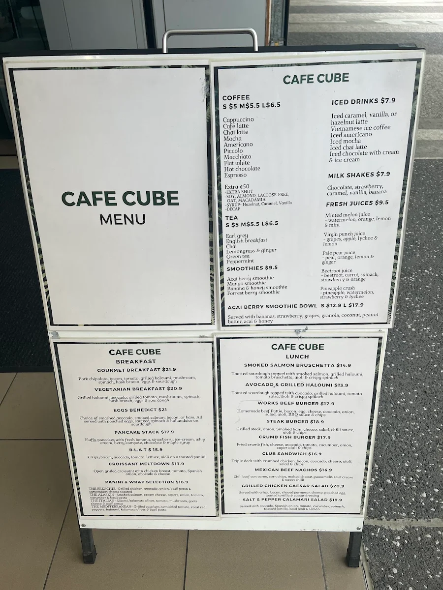 Menu, CAIRNS CAFE CUBE