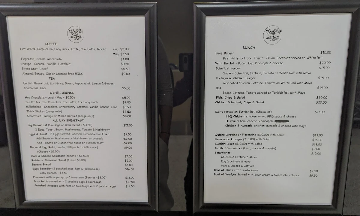 Menu, Cafe Au Lait