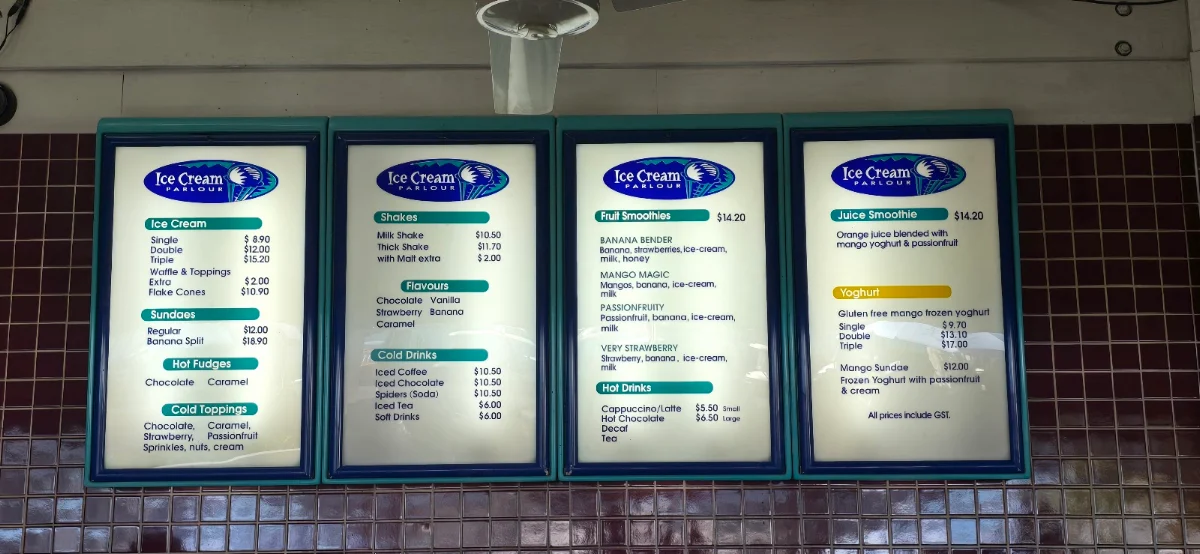 Menu, Ice Cream Parlour