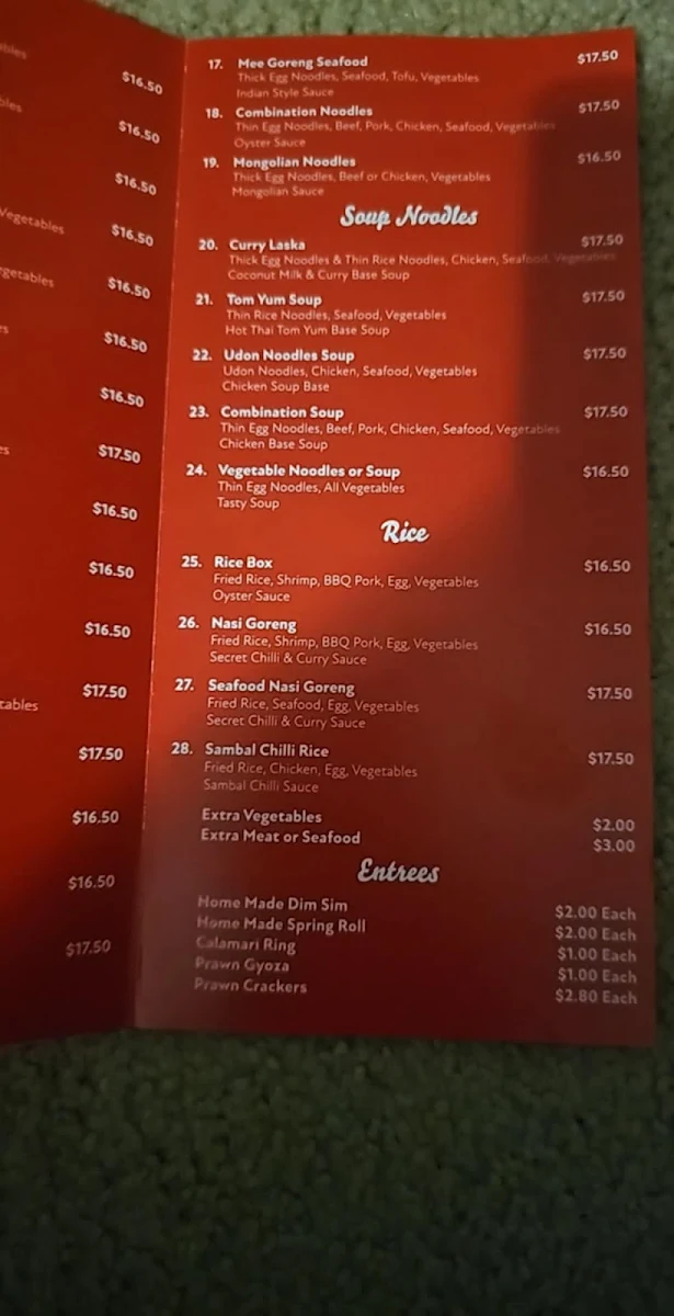 Menu, Noodle Canteen