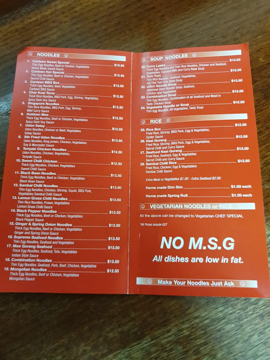 Menu, Noodle Canteen