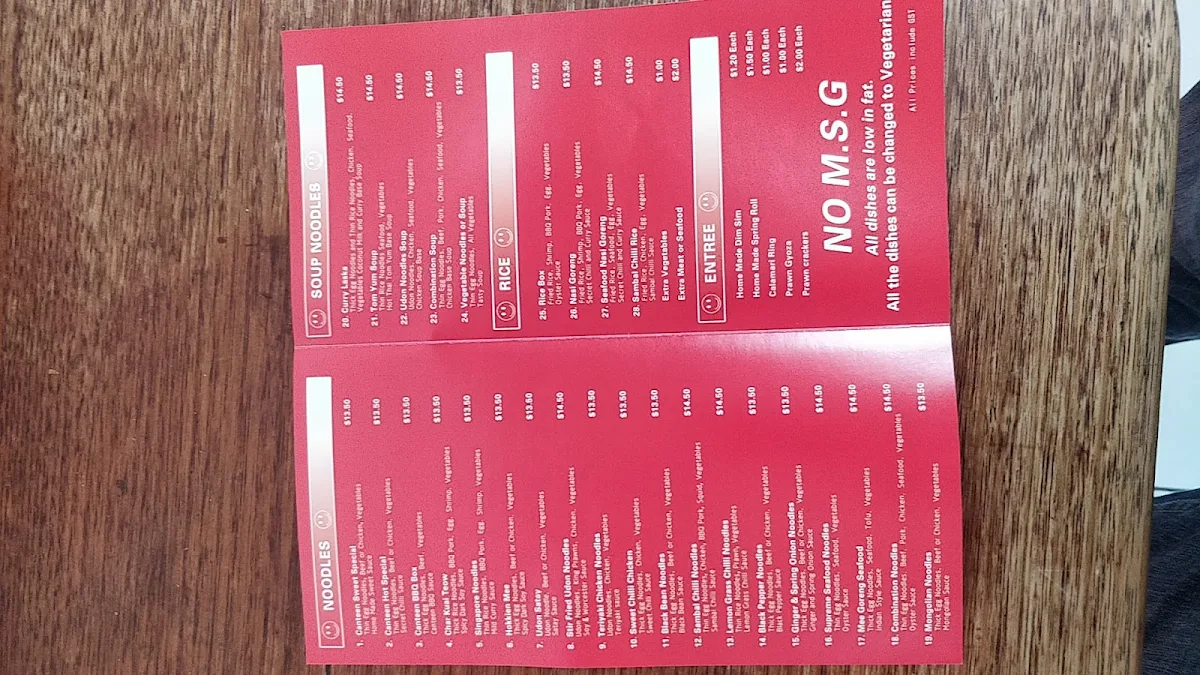 Menu, Noodle Canteen