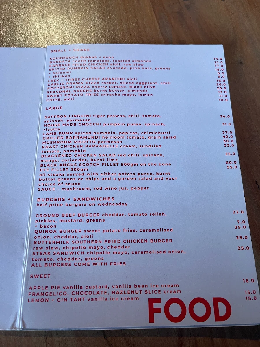 Menu, Metro Bar and Bistro