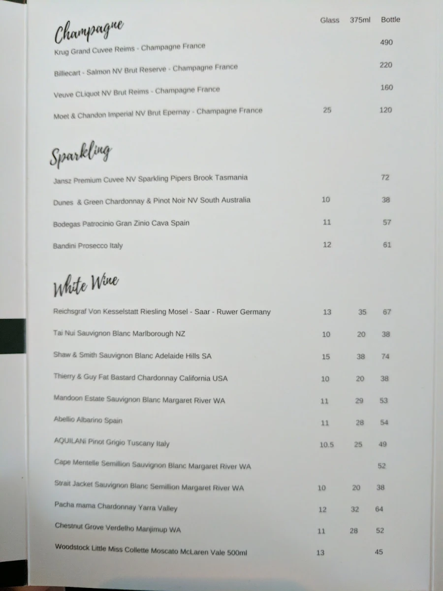 Menu, Metro Bar and Bistro