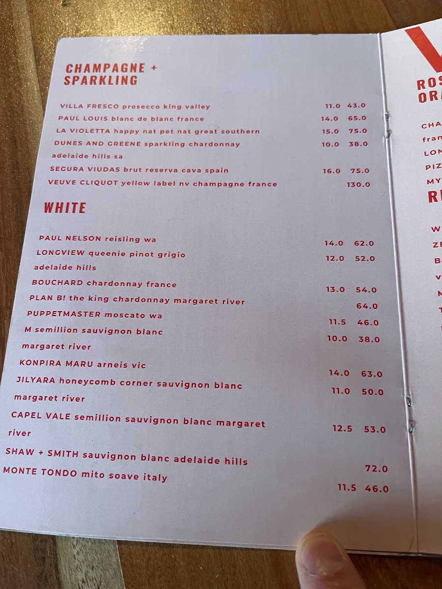 Menu, Metro Bar and Bistro