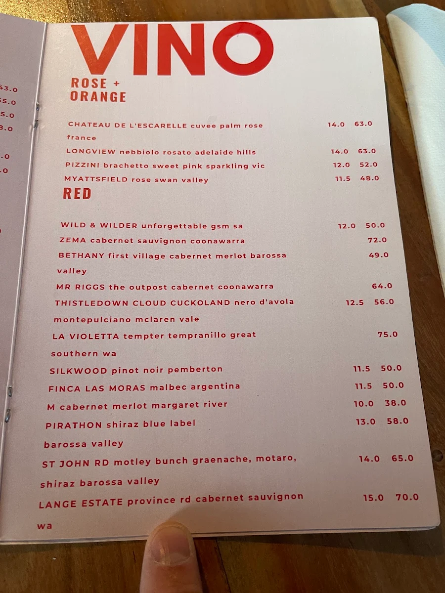 Menu, Metro Bar and Bistro