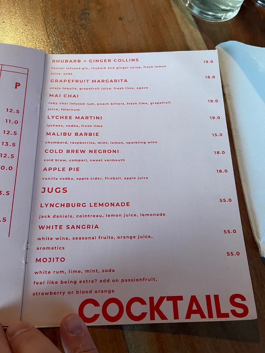 Menu, Metro Bar and Bistro