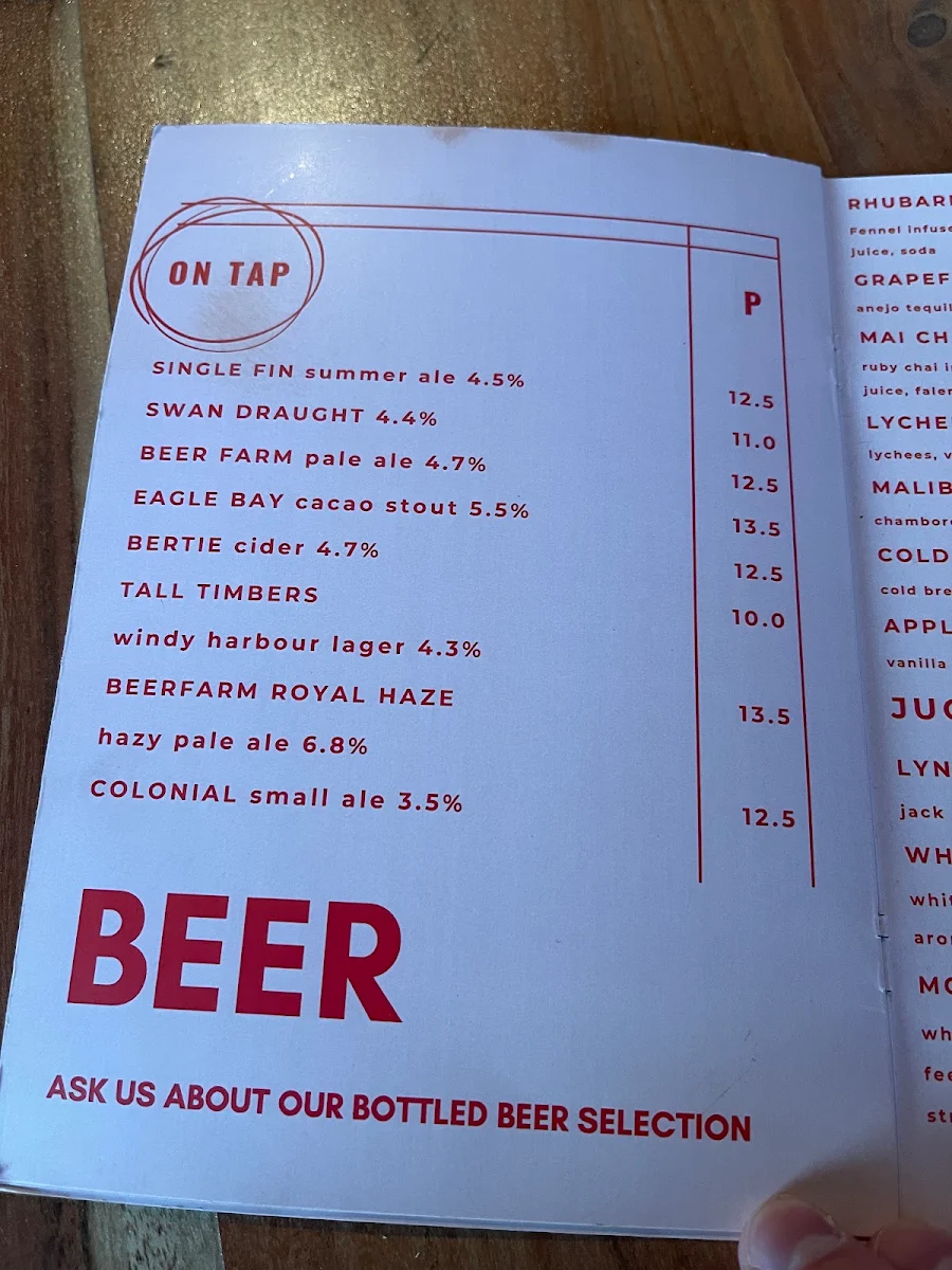 Menu, Metro Bar and Bistro