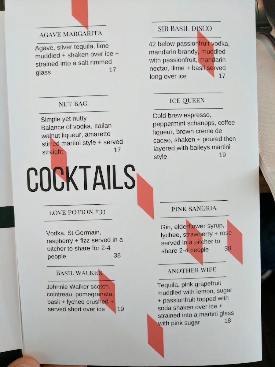 Menu, Metro Bar and Bistro