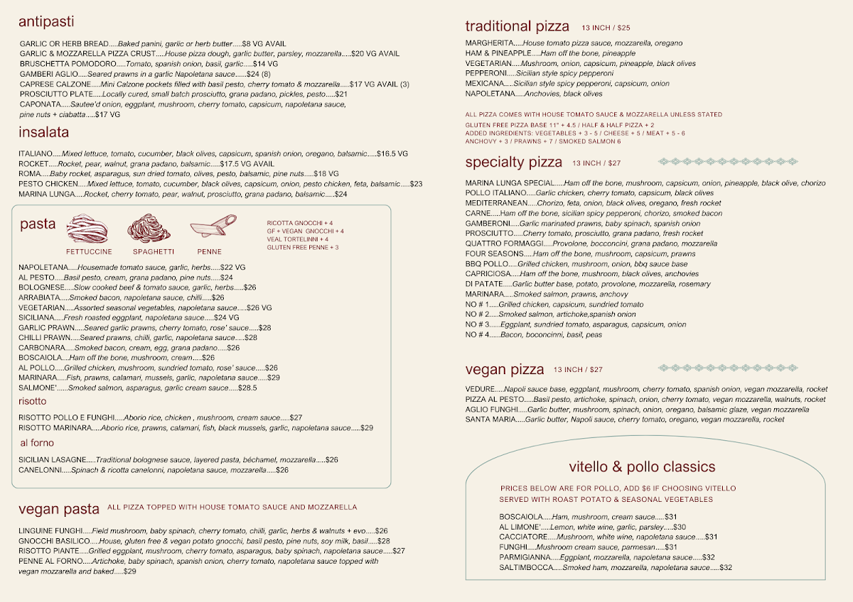 Menu, Marina Lunga
