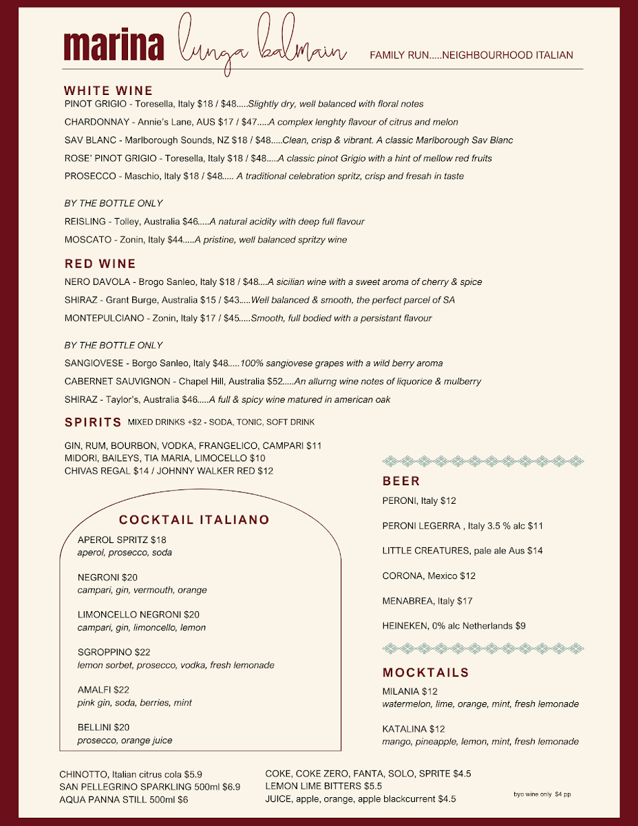 Menu, Marina Lunga