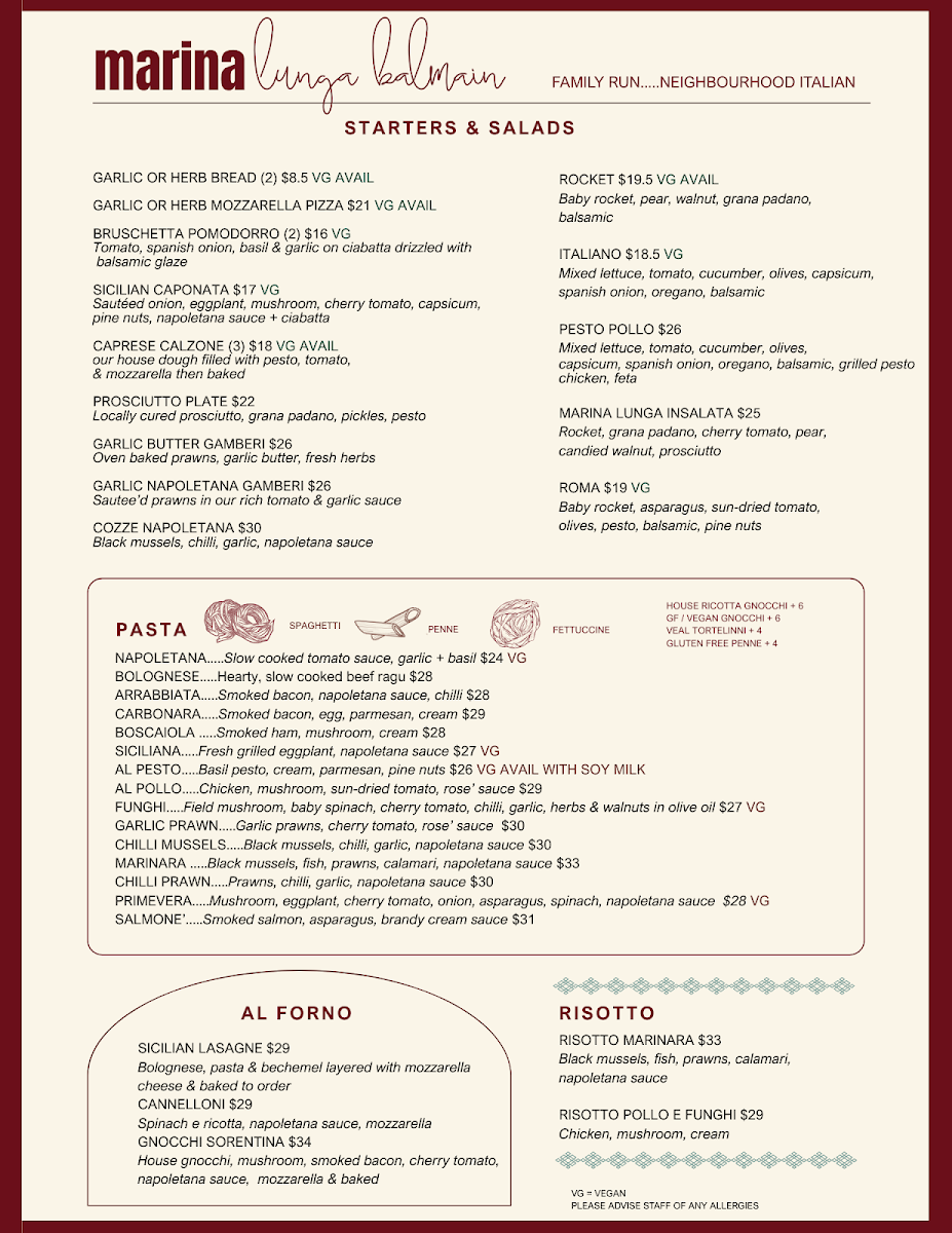 Menu, Marina Lunga