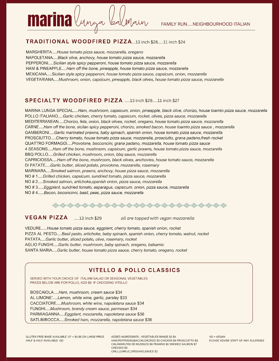 Menu, Marina Lunga
