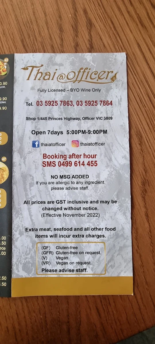 Menu, Thai@Officer