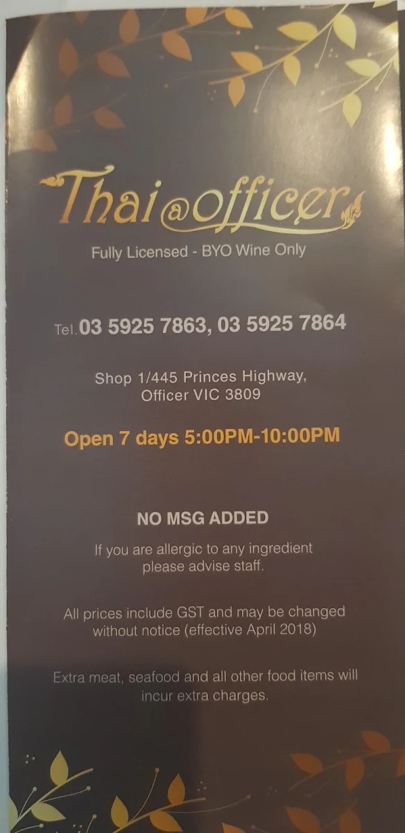 Menu, Thai@Officer