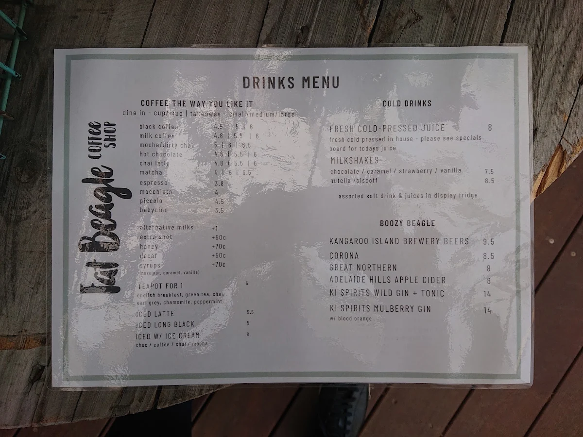 Menu, Fat Beagle Coffee Shop