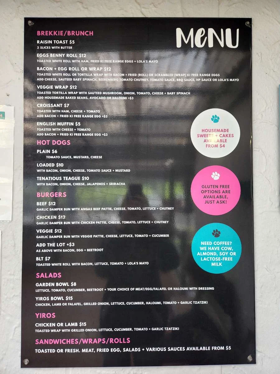 Menu, Fat Beagle Coffee Shop