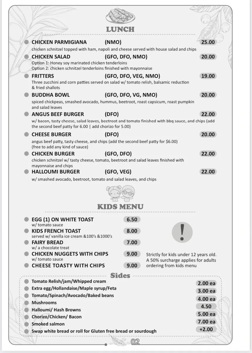 Menu, The Laughing Fox Cafe