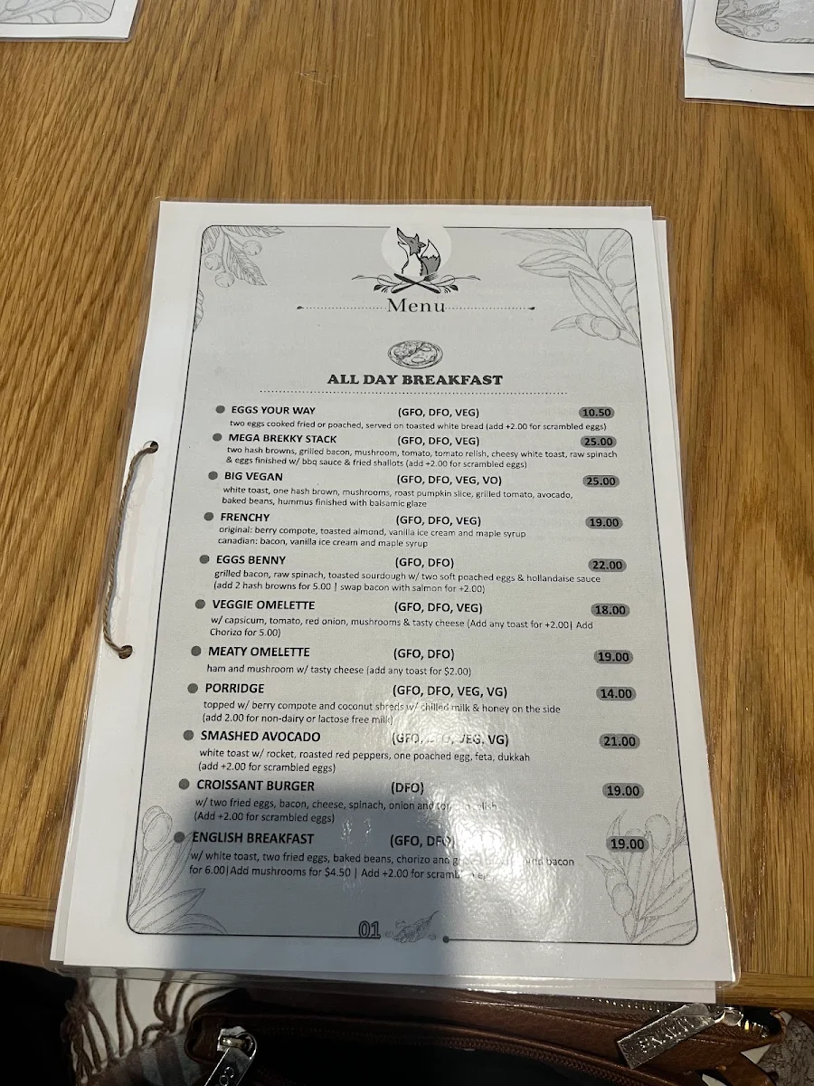 Menu, The Laughing Fox Cafe