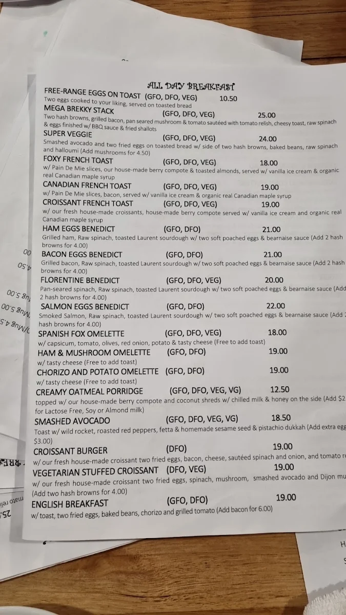 Menu, The Laughing Fox Cafe