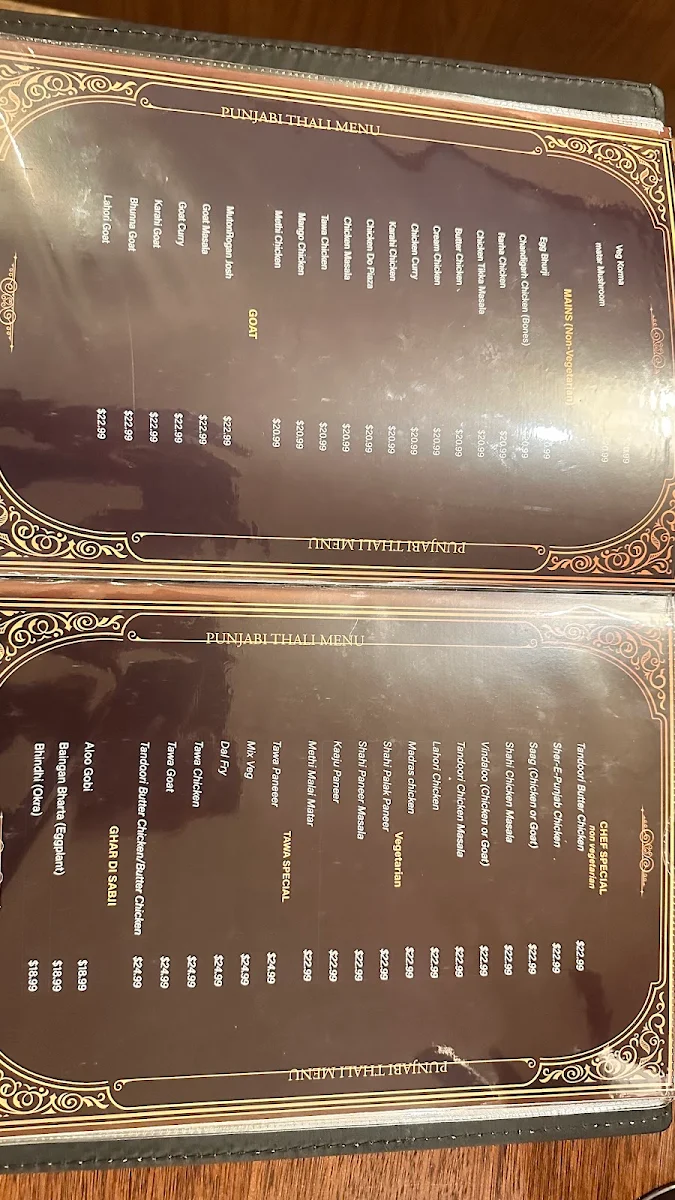 Menu, Punjabi Thali Restaurant