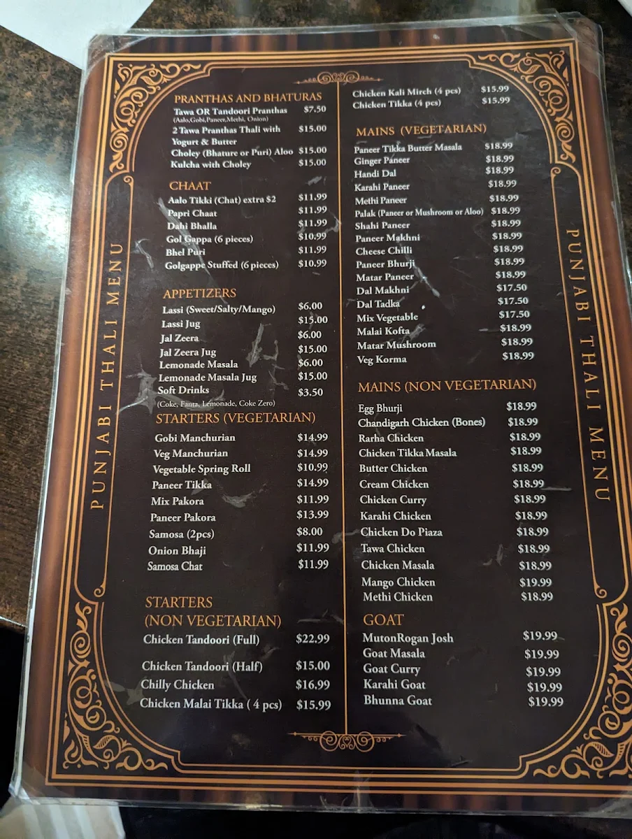 Menu, Punjabi Thali Restaurant