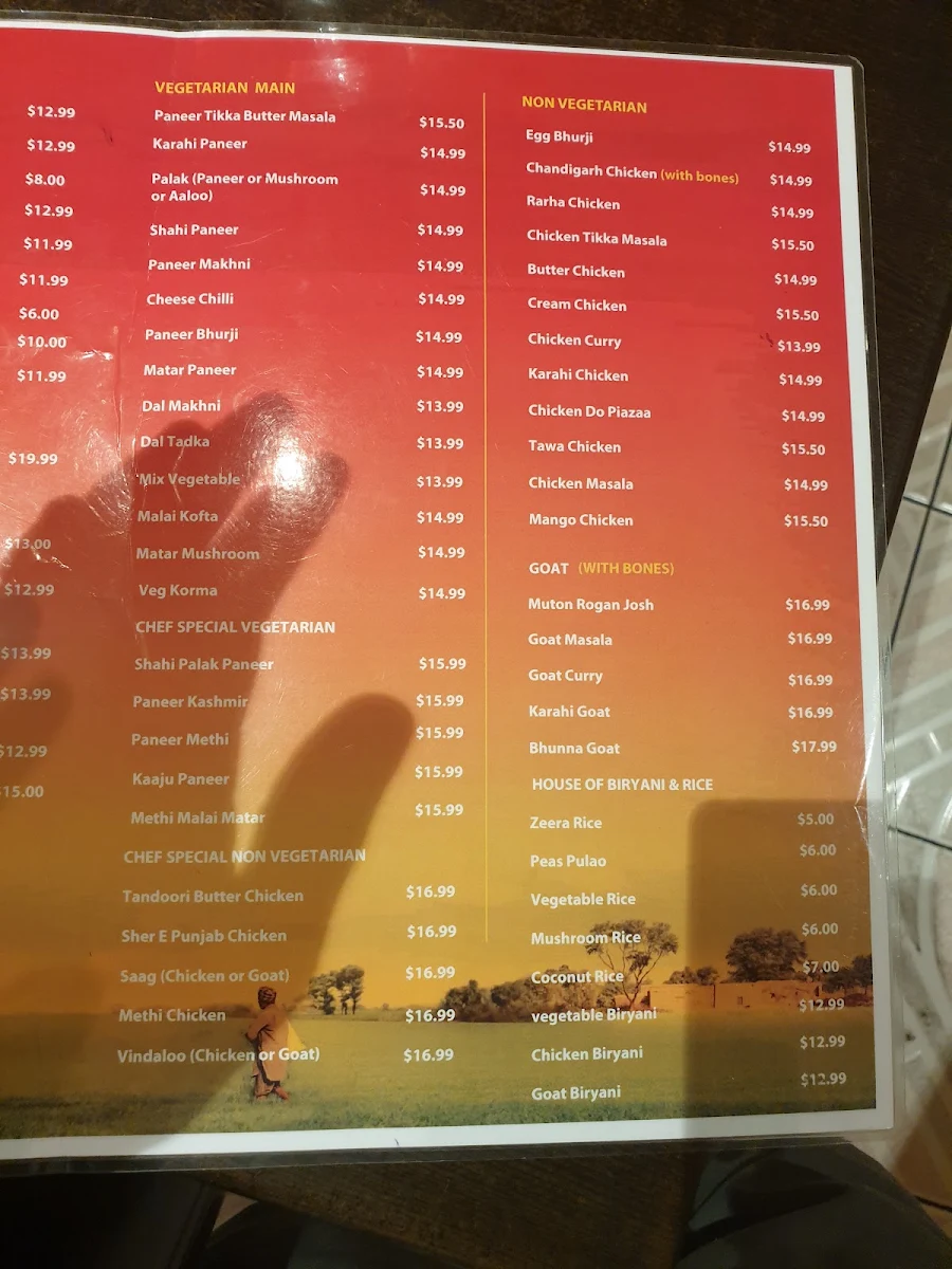 Menu, Punjabi Thali Restaurant