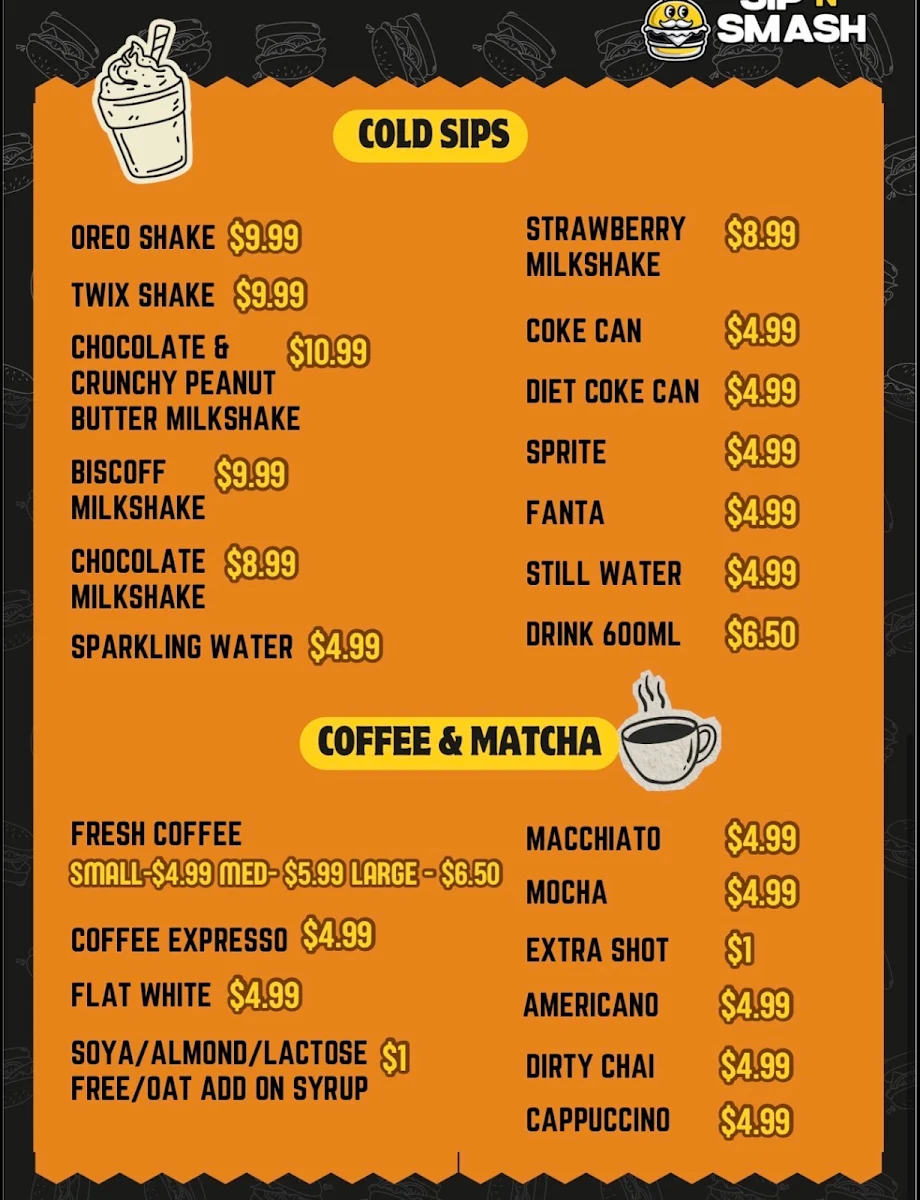 Menu, Sip N Smash