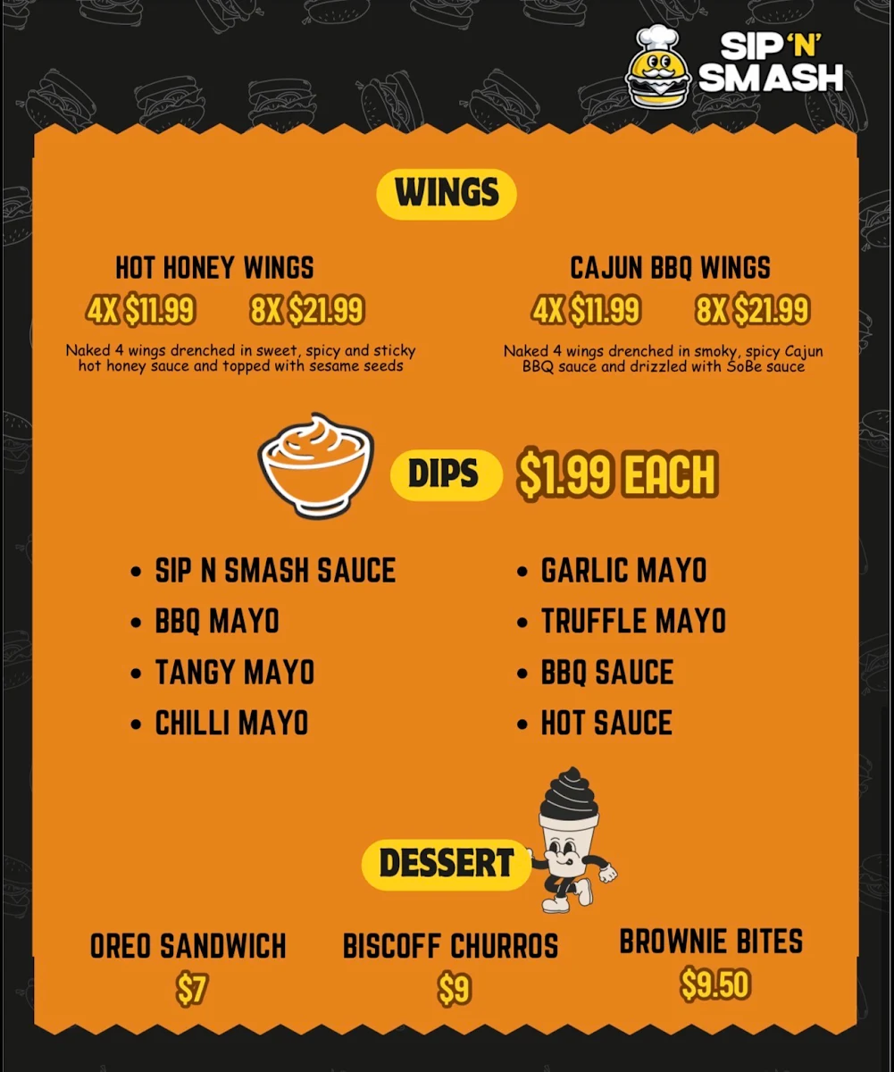 Menu, Sip N Smash