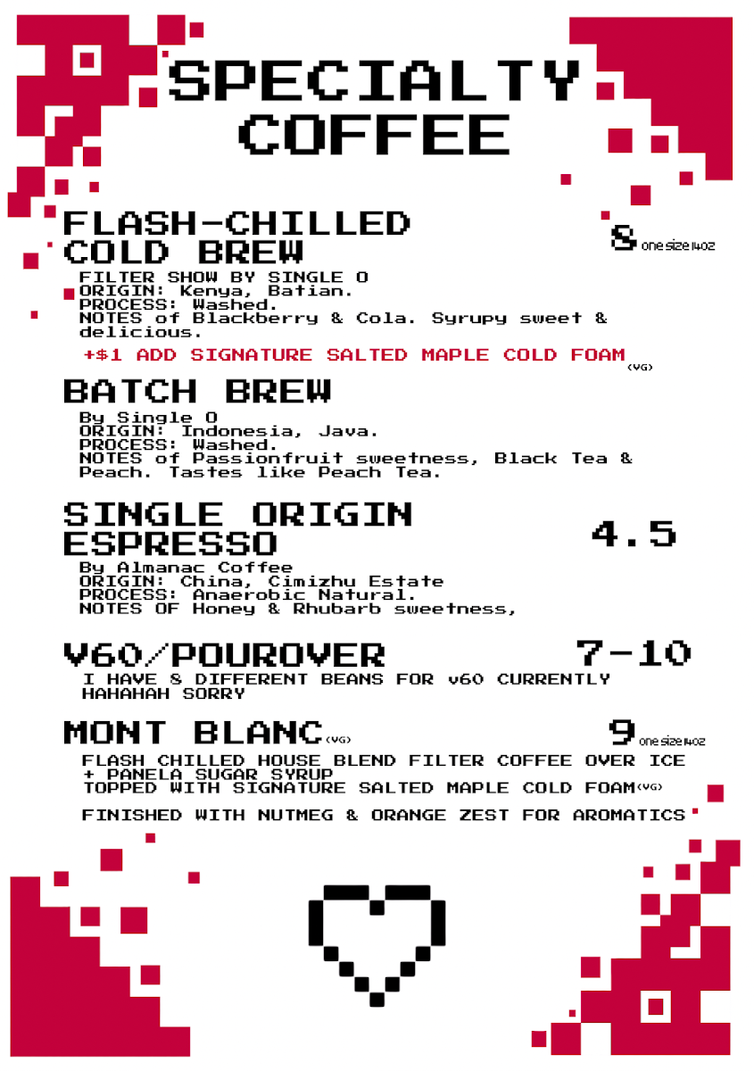 Menu, Respawn Espresso