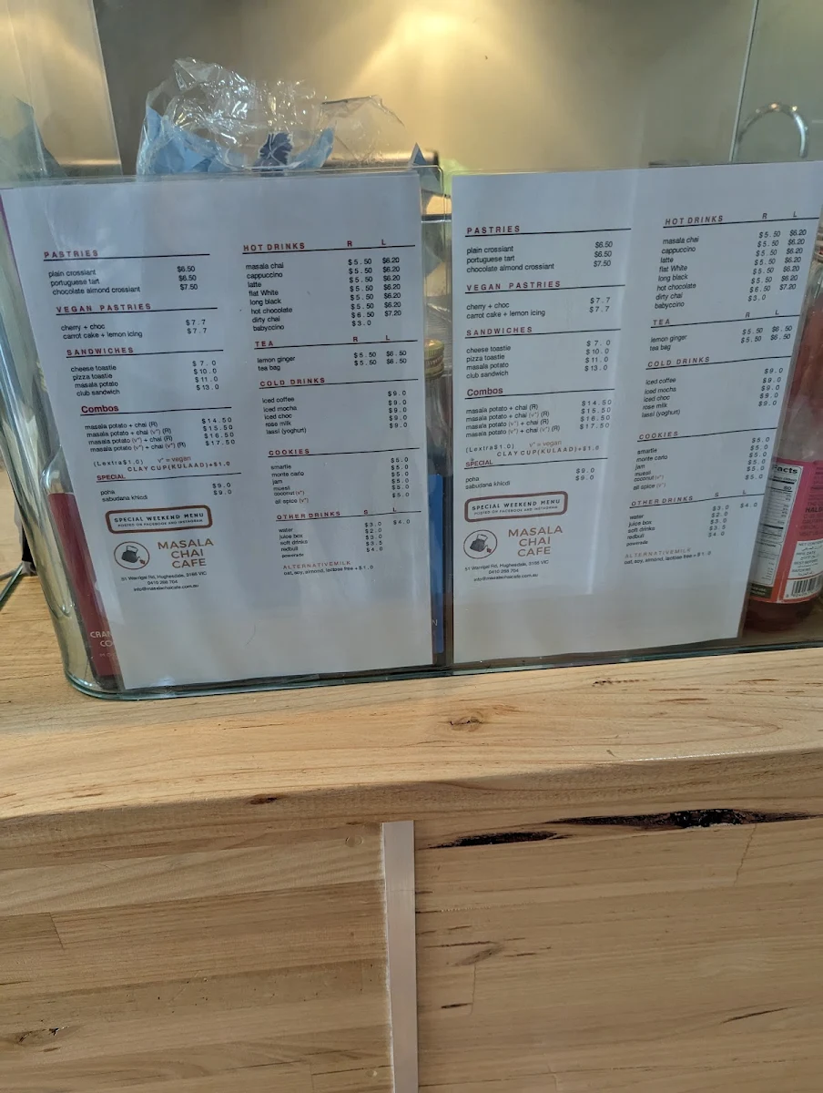 Menu, Masala Chai Cafe