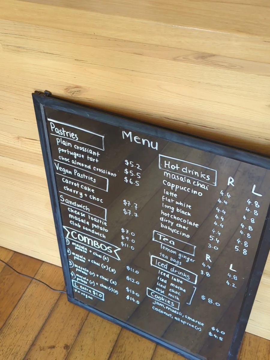 Menu, Masala Chai Cafe