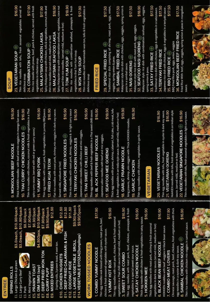 Menu, The Gap Canteen
