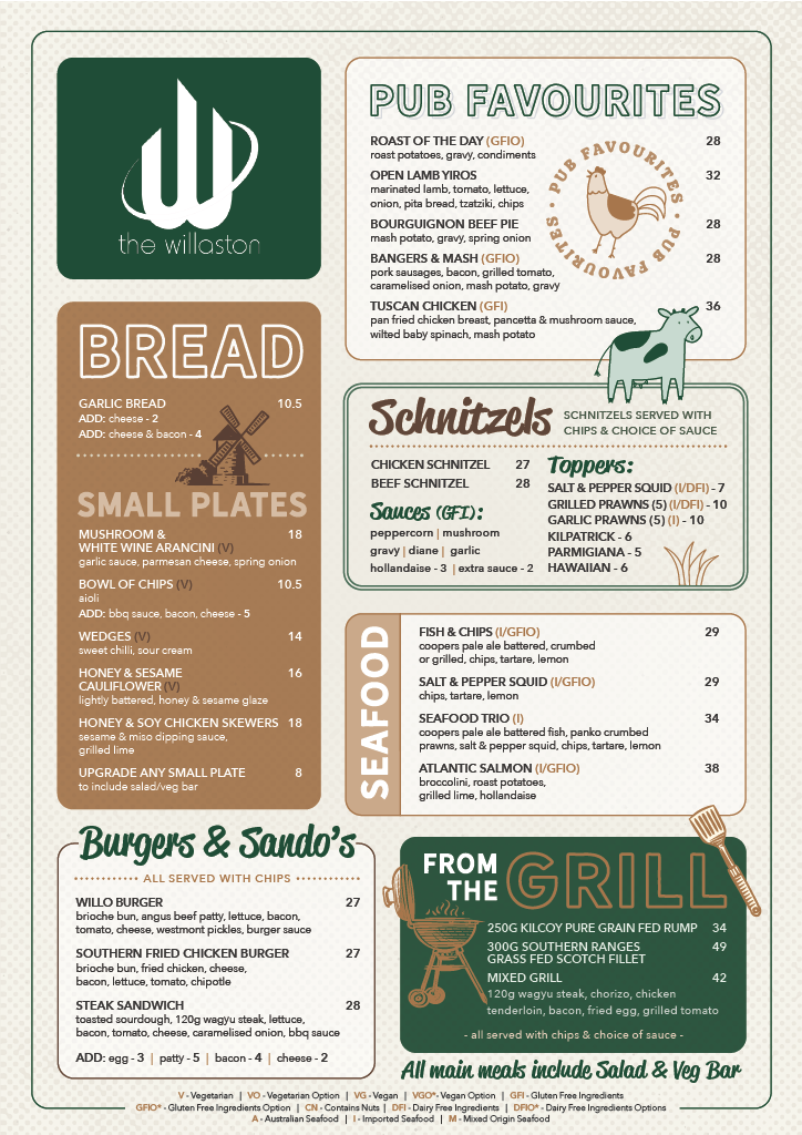 Menu, Willaston Hotel