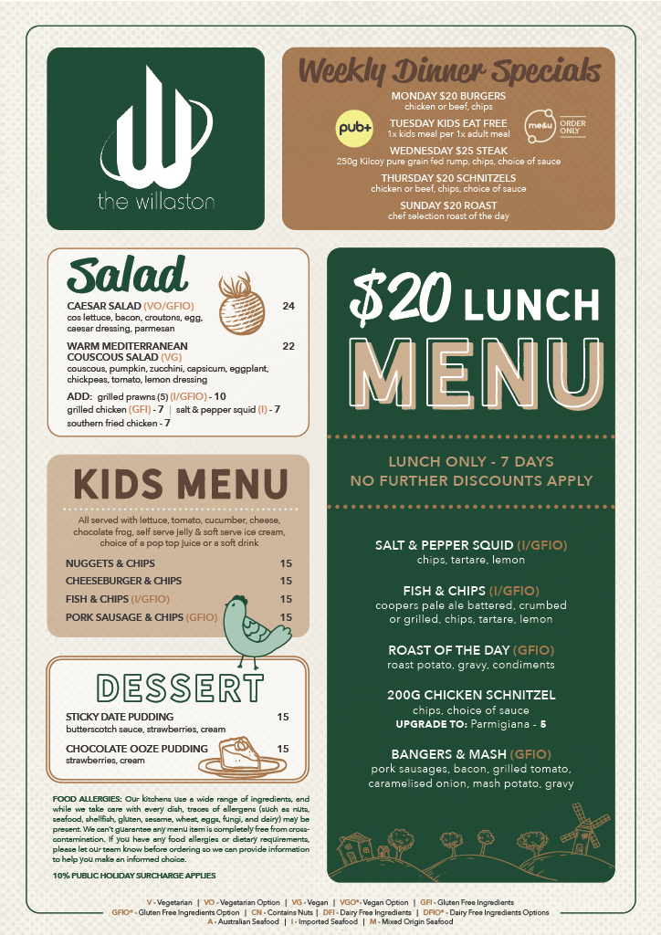 Menu, Willaston Hotel