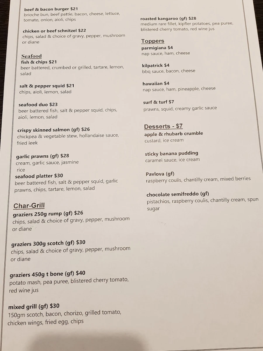 Menu, Willaston Hotel